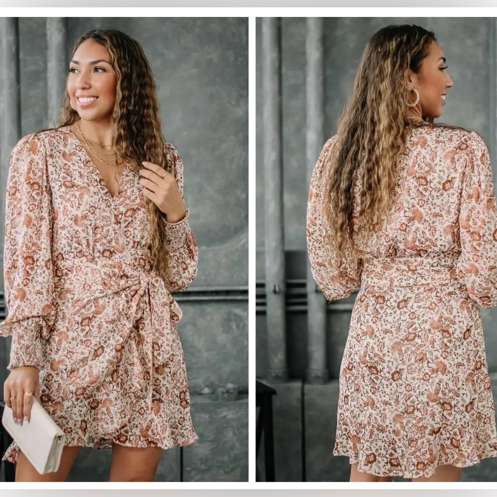 Dress Forum LA Wild Fern Amber & Peach W/gold “& That’s A Wrap” Dress SZ Sm